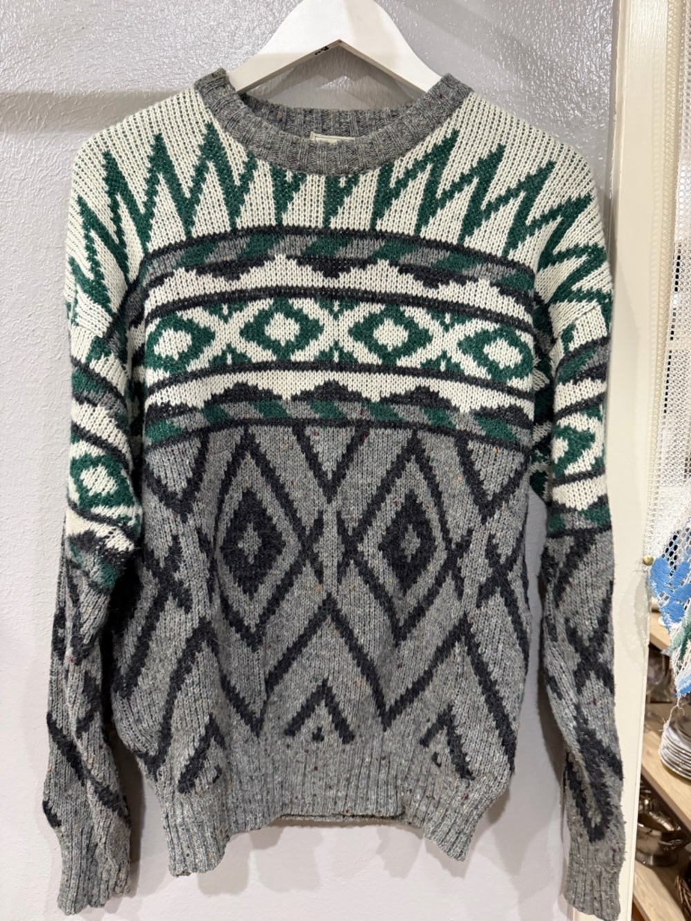 Northwest Gray & Green Geometric Crewneck Sweater